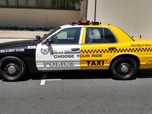 <p>The City of Glendale (Calif.) Police Department's DUI awareness vehicle is designed to look like a taxi and patrol car. Photo courtesy of&nbsp;</p>