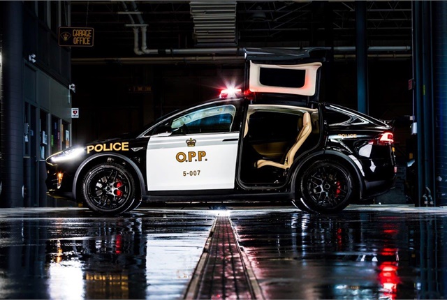 ontario police showcases tesla patrol car prototype